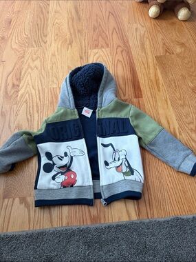 Disney Kids Colorblock Hooded Zip Sweatshirt in Green/Gray/Navy